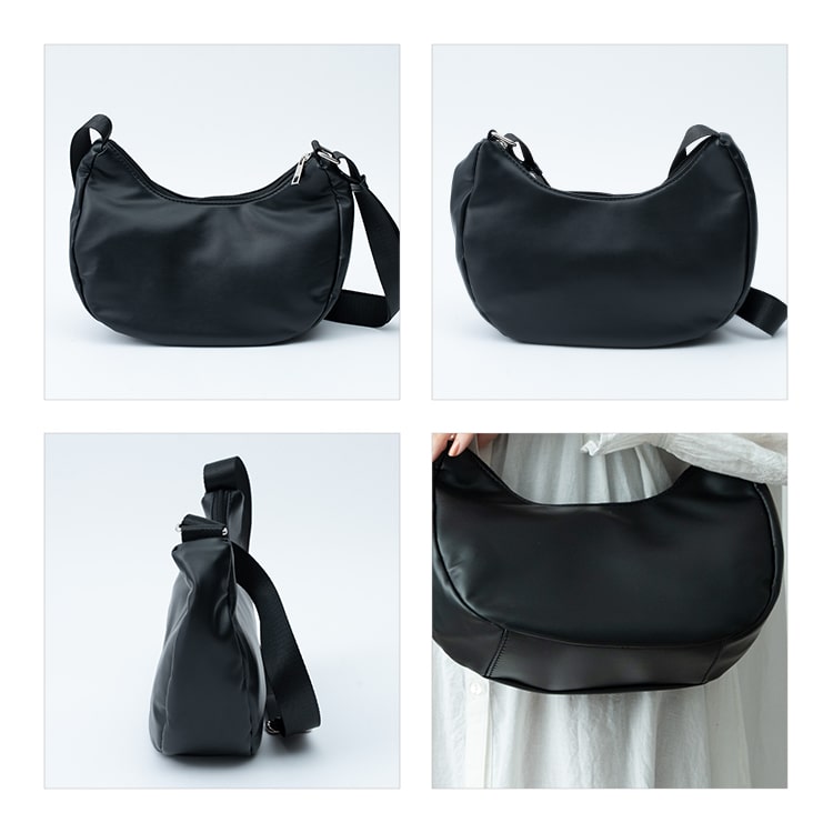 ショルダーバッグ レディース 半月型 軽量 斜め掛け おしゃれ 大人 かわいい きれいめ 上品 通勤 通学 柔らか 合皮 a6 ペットボトル 旅行 シンプル ファスナー付き プレゼント ギフト