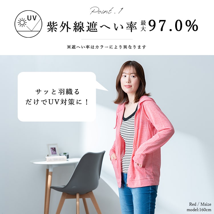 パーカー レディース uv フード付き 薄手 フルジップ ファスナー かわいい おしゃれ 大きめ 大人 紫外線対策 吸汗速乾 暑さ対策羽織 無地 M L LL 春 夏