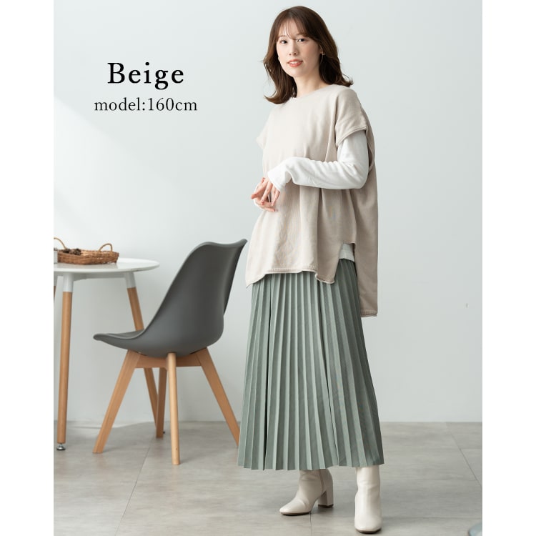 ベスト レディース ニット コットン 綿 ゆったり 洗える 大きいサイズ おしゃれ 大人 洗える スリット クルーネック 重ね着 レイヤード 体型カバー トップス セーター カジュアル シンプル M L 春 秋 冬