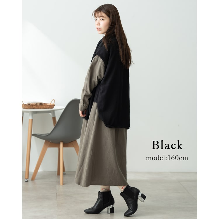 ベスト レディース ニット コットン 綿 ゆったり 洗える 大きいサイズ おしゃれ 大人 洗える スリット クルーネック 重ね着 レイヤード 体型カバー トップス セーター カジュアル シンプル M L 春 秋 冬