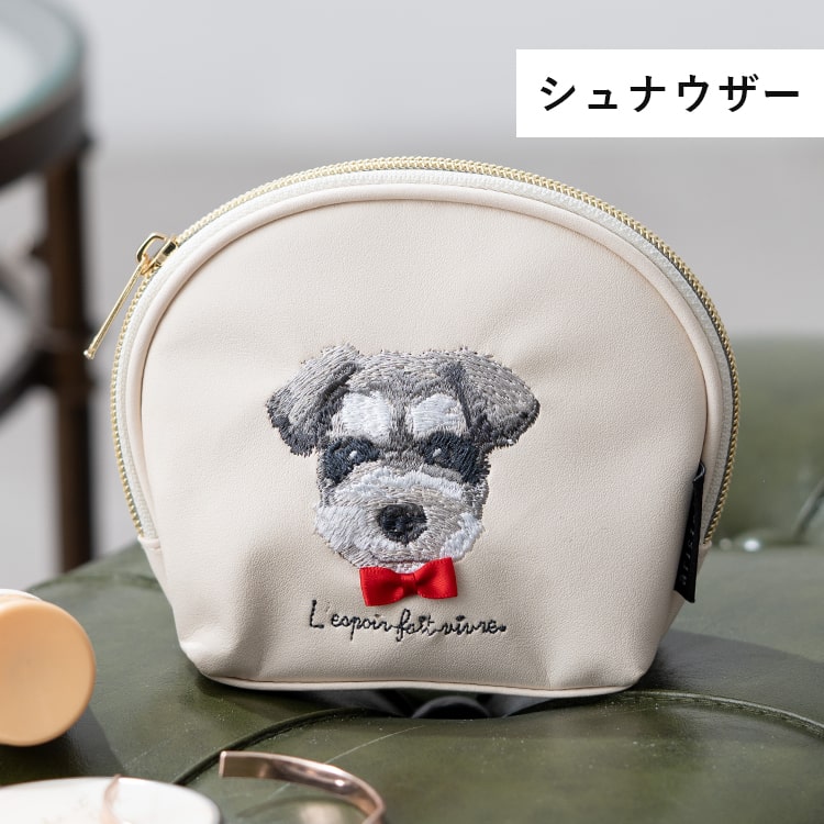 ポーチ 小物入れ 刺繍 アニマル 動物 ネコ 犬 かわいい おしゃれ 自立