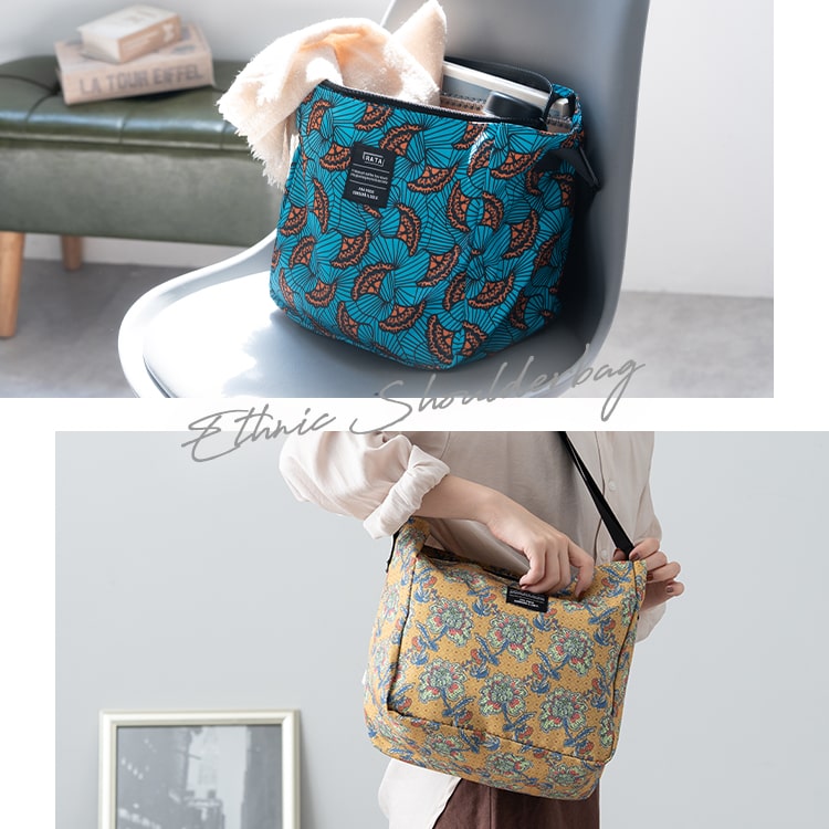 ショルダーバッグ レディース 折りたたみ コンパクト 通勤 通学 旅行 a4 大容量 ファスナー付き 斜め掛け かわいい おしゃれ 大人 マチ広 エスニック柄 民族柄 プリント ペットボトル リサイクル素材 プレゼント ギフト