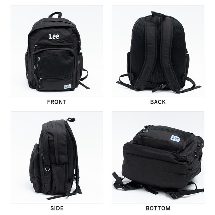 リュック 大容量 ブランド Lee リー レディース メンズ 13ポケット 通学 学生 通勤 a4 撥水 軽量 pc 15インチ ビジネス 中学生 高校生 大学生 アウトドア おしゃれ かわいい 黒 シンプル チェストベルト 旅行 プレゼント ギフト