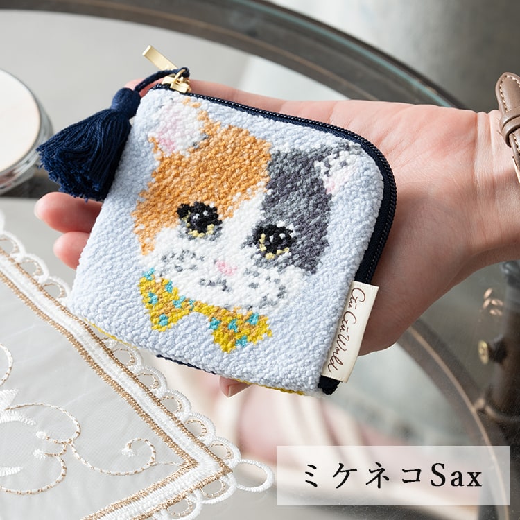 ポーチ 小物入れ 小さめ おしゃれ かわいい シェニール織り ブランド グーグーワールド GuGu World 猫 ネコ l字ファスナー ミニポーチ タッセル付き コスメポーチ アクセポーチ キャラクター プレゼント ギフト