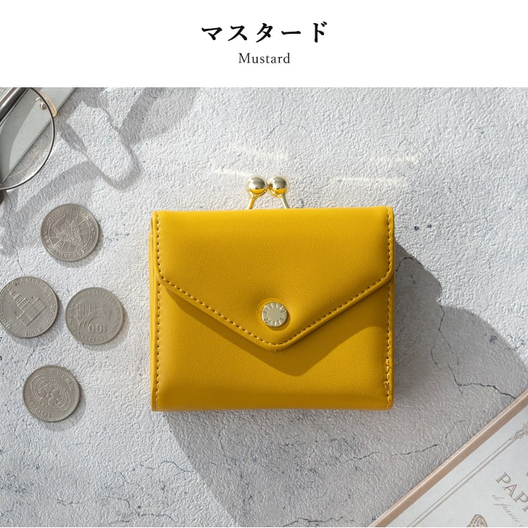 極美品◎ アニエスベー 折り財布 二つ折り がま口 小銭入れ有 レザー イエロー 豊岡工房 小銭入れ レディース 小銭入れが開く財布 女性