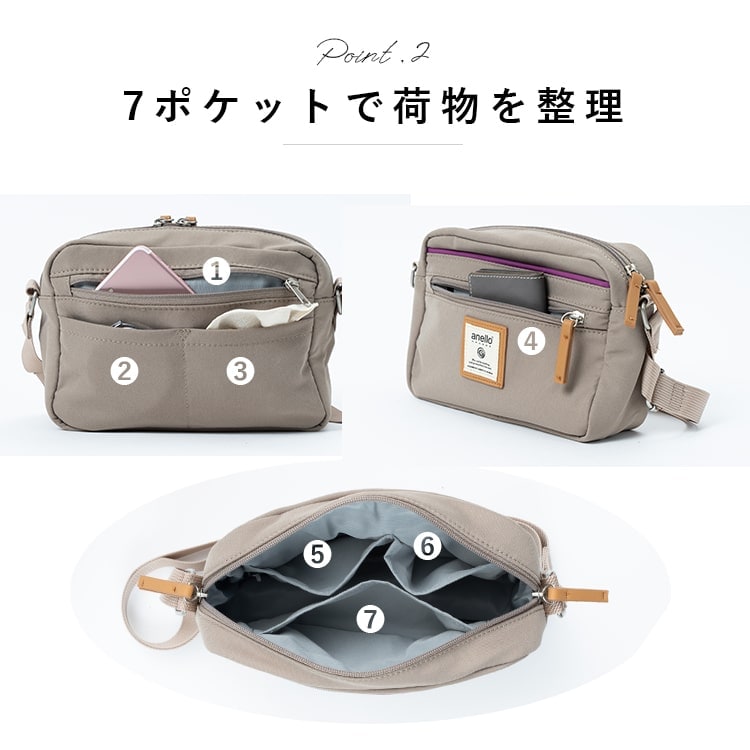 ショルダーバッグ レディース anello アネロ 小さめ 斜め掛け 大人 かわいい おしゃれ 大人 軽量 ブランド 7ポケット ポケット多い ツイル ミニショルダーバッグ b6 通勤 通学 ファスナー付き プレゼント ギフト