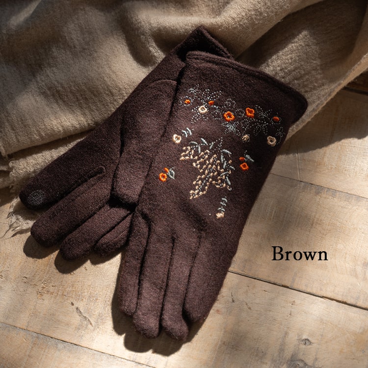 手袋 レディース ウール スマホ対応 刺繍 防寒 かわいい おしゃれ 大人 暖かい 防風 自転車 裏シャギー ボア フリース ナチュラル きれいめ カジュアル あったか タッチパネル対応 秋 冬 プレゼント ギフト メール便送料無料