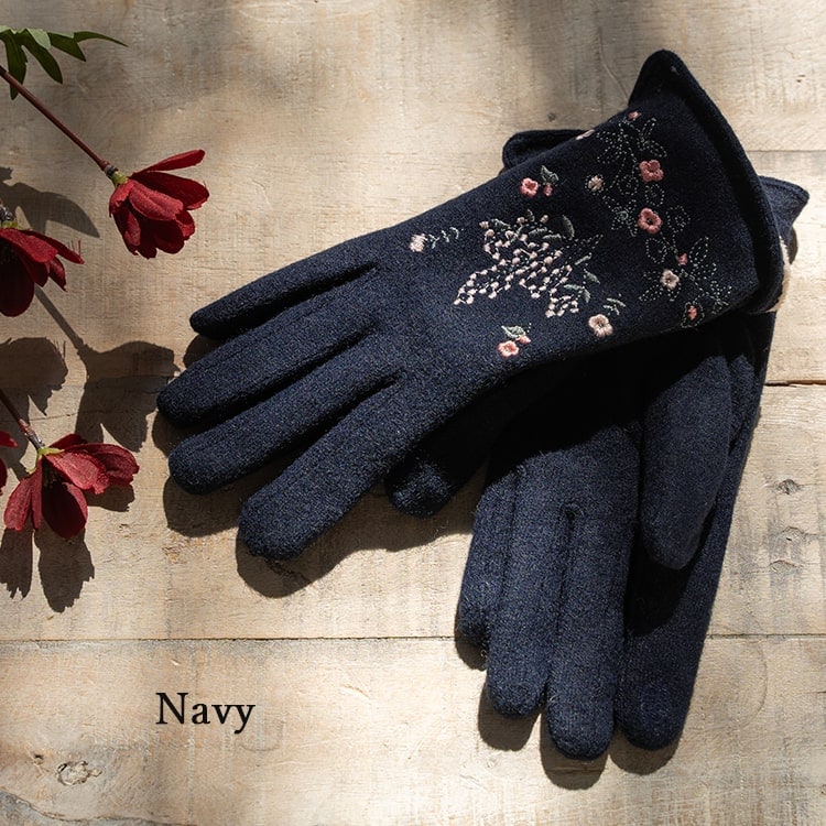 手袋 レディース ウール スマホ対応 刺繍 防寒 かわいい おしゃれ 大人 暖かい 防風 自転車 裏シャギー ボア フリース ナチュラル きれいめ カジュアル あったか タッチパネル対応 秋 冬 プレゼント ギフト メール便送料無料