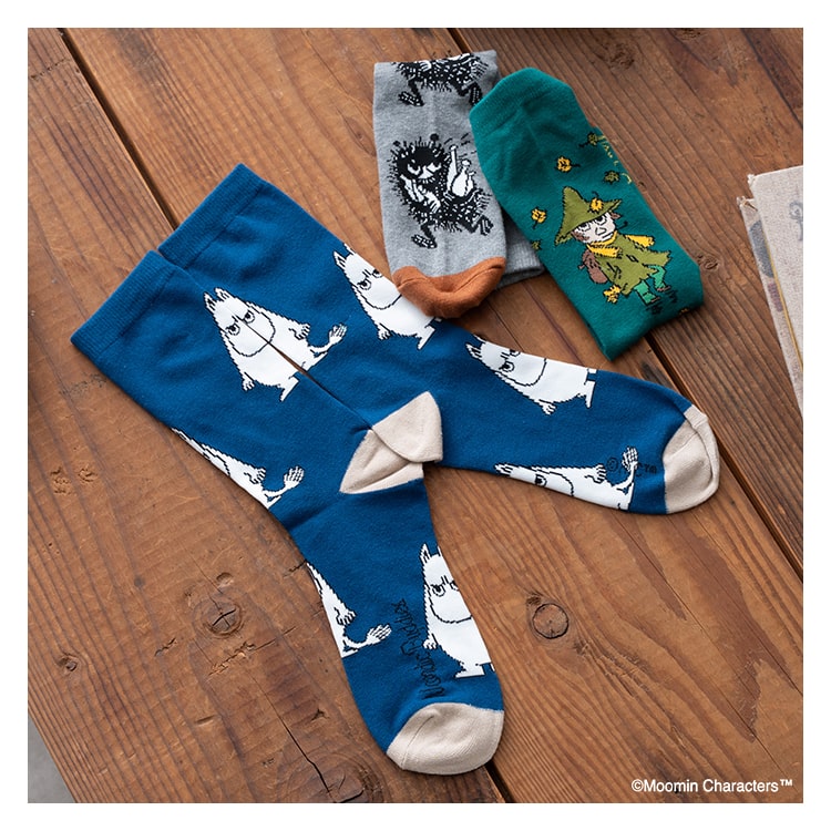 靴下 メンズ ソックス ムーミン MOOMIN クルー丈 プレゼント ギフト キャラクター 綿 コットン ブランド ロング ゴルフ おしゃれ 黒 春 夏 秋 冬