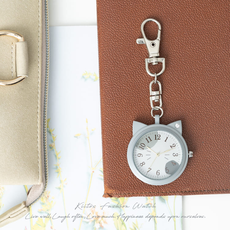 懐中時計 キーホルダーウォッチ 3気圧防水 キャットモチーフ かわいい