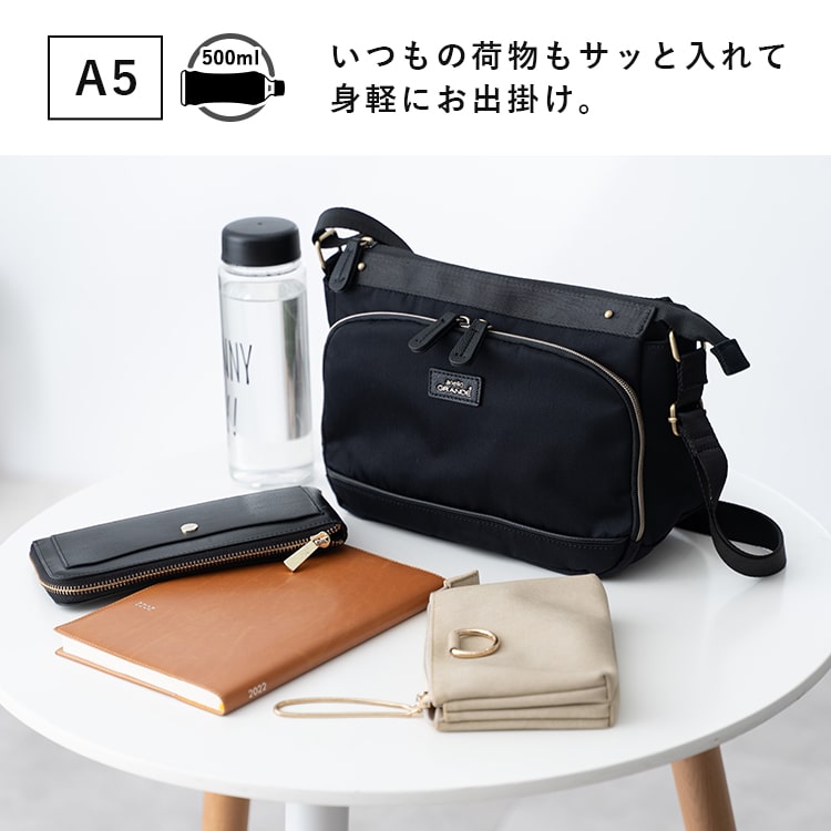 ショルダーバッグ レディース アネロ anello GRANDE ブランド 撥水 軽量 6ポケット 多機能 a5 ペットボトル お財布バッグ かわいい おしゃれ 大人 きれいめ ファスナー付き 自立 通勤 通学 ビジネス 旅行 プレゼント ギフト