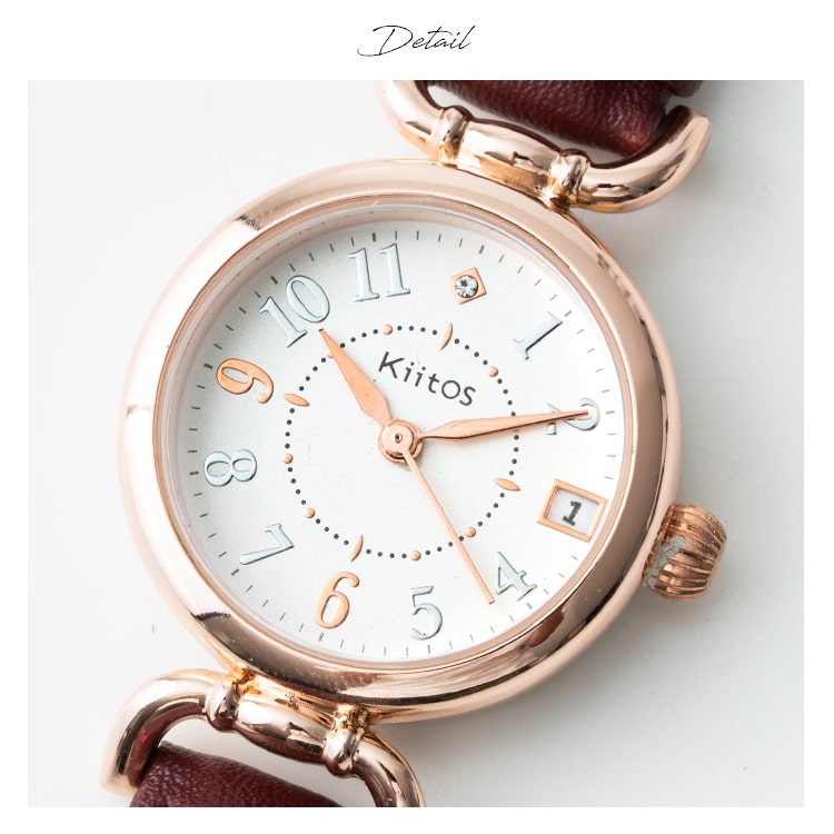 腕時計 レディース 日付表示付き 名入れ対応 カレンダー 金属アレルギー ニッケルフリー シンプルウォッチ かわいい おしゃれ 大人 細ベルト ブランド Kiitos カジュアル 30代 綺麗 見やすい 仕事 学生 プレゼント ギフト 1年間のメーカー保証付