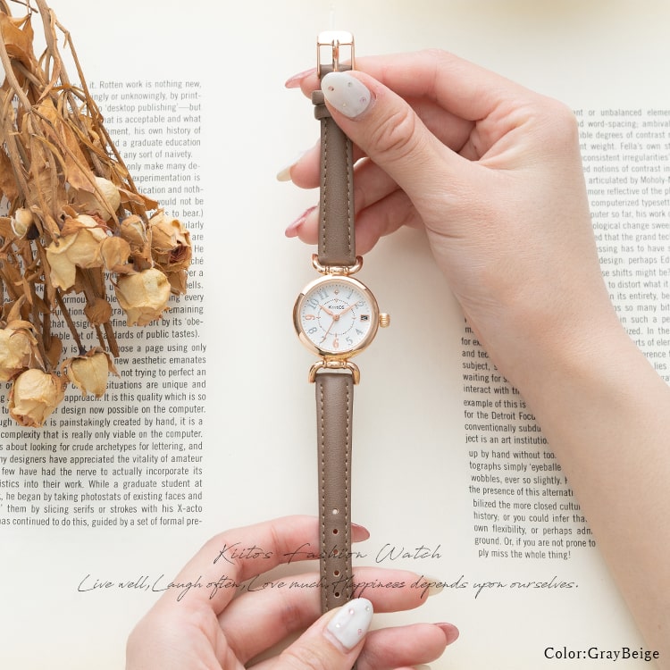 腕時計 レディース 日付表示付き 名入れ対応 カレンダー 金属アレルギー ニッケルフリー シンプルウォッチ かわいい おしゃれ 大人 細ベルト ブランド Kiitos カジュアル 30代 綺麗 見やすい 仕事 学生 プレゼント ギフト 1年間のメーカー保証付