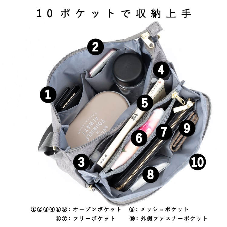 anello ショルダーバッグ レディース 斜め掛け 大人 2way ブランド 正規品 軽量 10ポケット 撥水加工 両面撥水 多機能 お財布ショルダー プレゼント ギフト 旅行 通勤 通学 メール便送料無料