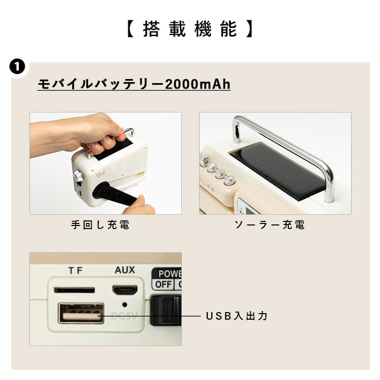 ラジオ レトロ 小型 多機能 防災 非常用 おしゃれ かわいい スピーカー