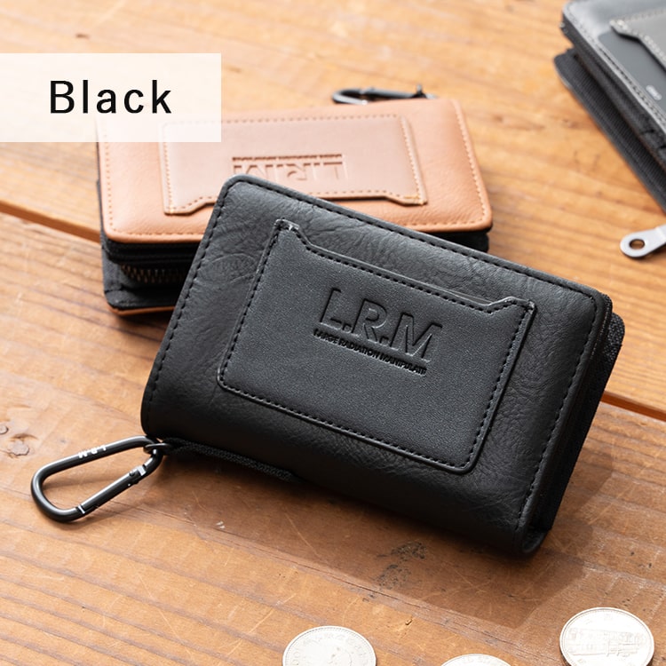 財布 メンズ 二つ折り l字ファスナー ブランド コンパクト ミニ財布 ウォレット おしゃれ L.R.M 小銭入れ カラビナ 高校生 中学生 カードたくさん 合皮 軽い カジュアル レディース プレゼント クリスマス ギフト