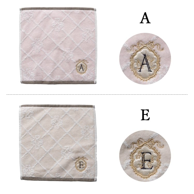 タオルハンカチ イニシャル 刺繍 レディース ギフト プレゼント 綿100 コットン 花 フラワー きれいめ 上品 大人 女性 かわいい おしゃれ エンボス 25cmx25cm
