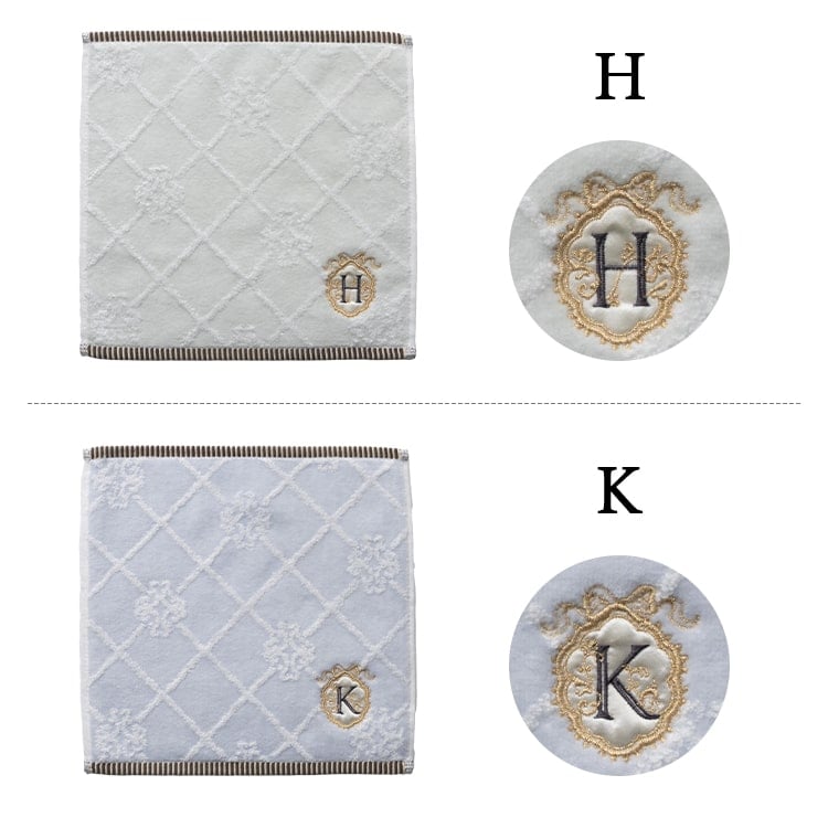 タオルハンカチ イニシャル 刺繍 レディース ギフト プレゼント 綿100 コットン 花 フラワー きれいめ 上品 大人 女性 かわいい おしゃれ エンボス 25cmx25cm