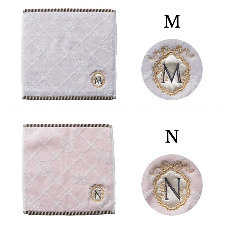 タオルハンカチ イニシャル 刺繍 レディース ギフト プレゼント 綿100 コットン 花 フラワー きれいめ 上品 大人 女性 かわいい おしゃれ エンボス 25cmx25cm