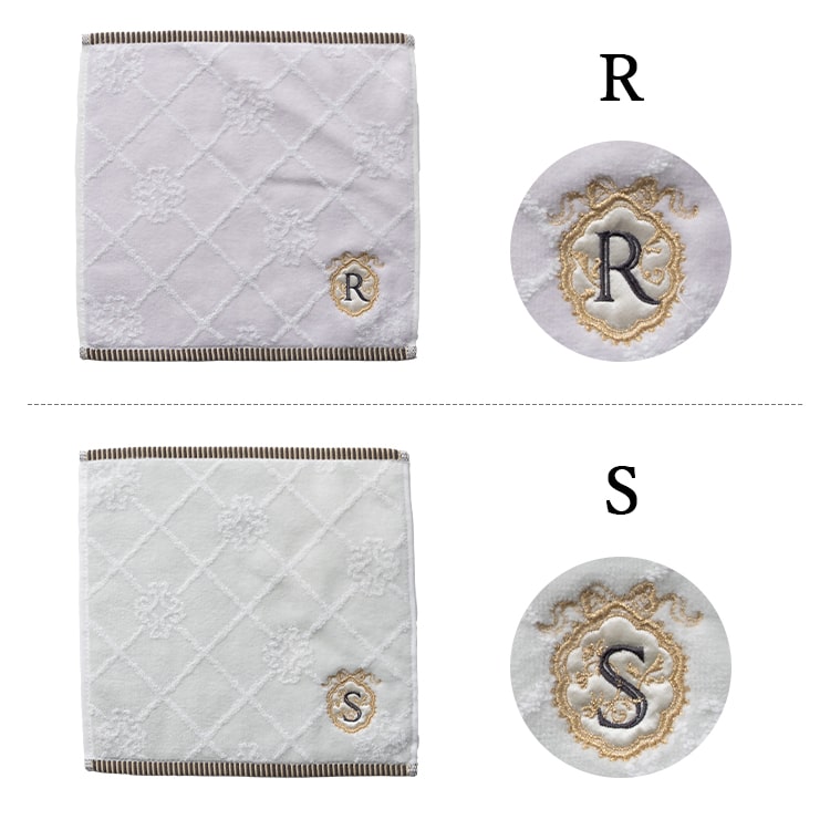 タオルハンカチ イニシャル 刺繍 レディース ギフト プレゼント 綿100 コットン 花 フラワー きれいめ 上品 大人 女性 かわいい おしゃれ エンボス 25cmx25cm