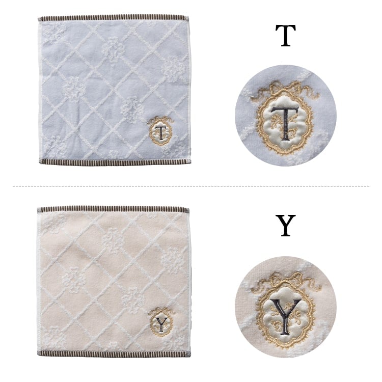 タオルハンカチ イニシャル 刺繍 レディース ギフト プレゼント 綿100 コットン 花 フラワー きれいめ 上品 大人 女性 かわいい おしゃれ エンボス 25cmx25cm