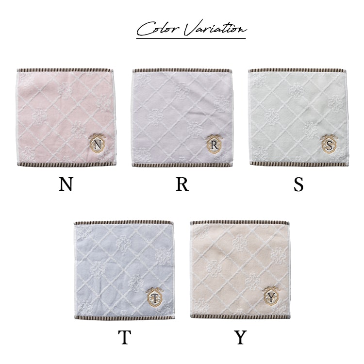 タオルハンカチ イニシャル 刺繍 レディース ギフト プレゼント 綿100 コットン 花 フラワー きれいめ 上品 大人 女性 かわいい おしゃれ エンボス 25cmx25cm