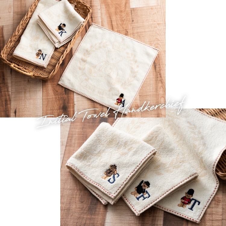 タオルハンカチ ブランド イニシャル 刺繍 レディース メンズ ギフト プレゼント 綿100 コットン 熊 クマ GB Teddy Bear グレート・ブリティッシュ・テディベア かわいい おしゃれ 25cmx25cm