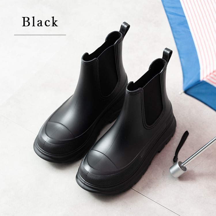 レインブーツ レディース 厚底 サイドゴア 長靴 ショート 防水 歩きやすい 自転車 大人 おしゃれ かわいい 滑りにくい 4cmヒール 履きやすい 雪用 アウトドア ボリュームソール 23.5cm 24.5cm M L 雨晴れ兼用