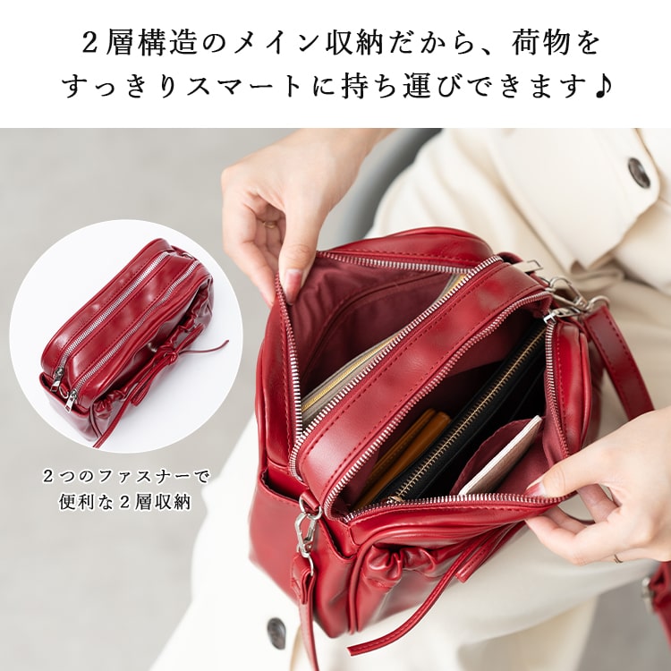 ショルダーバッグ レディース 小さめ リボン 斜め掛け 大人 おしゃれ 軽量 合皮 ミニショルダー 仕切り 2層 ファスナー b6 自立 かわいい ペットボトル 通勤 通学 学生 上品 プレゼント ギフト