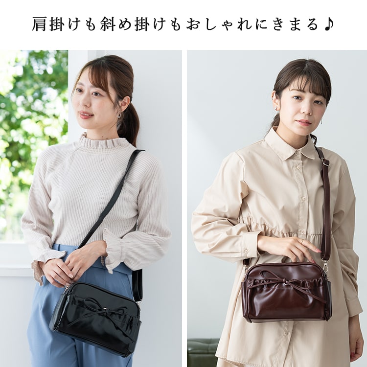 ショルダーバッグ レディース 小さめ リボン 斜め掛け 大人 おしゃれ 軽量 合皮 ミニショルダー 仕切り 2層 ファスナー b6 自立 かわいい ペットボトル 通勤 通学 学生 上品 プレゼント ギフト