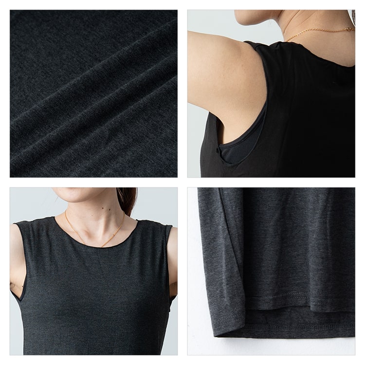 インナー レディース ノースリーブ タンクトップ カットソー トップス 体にしなやかフィット 柔らか カットソー シンプル 無地 おしゃれ きれい オフィス uネック 光沢 レーヨン