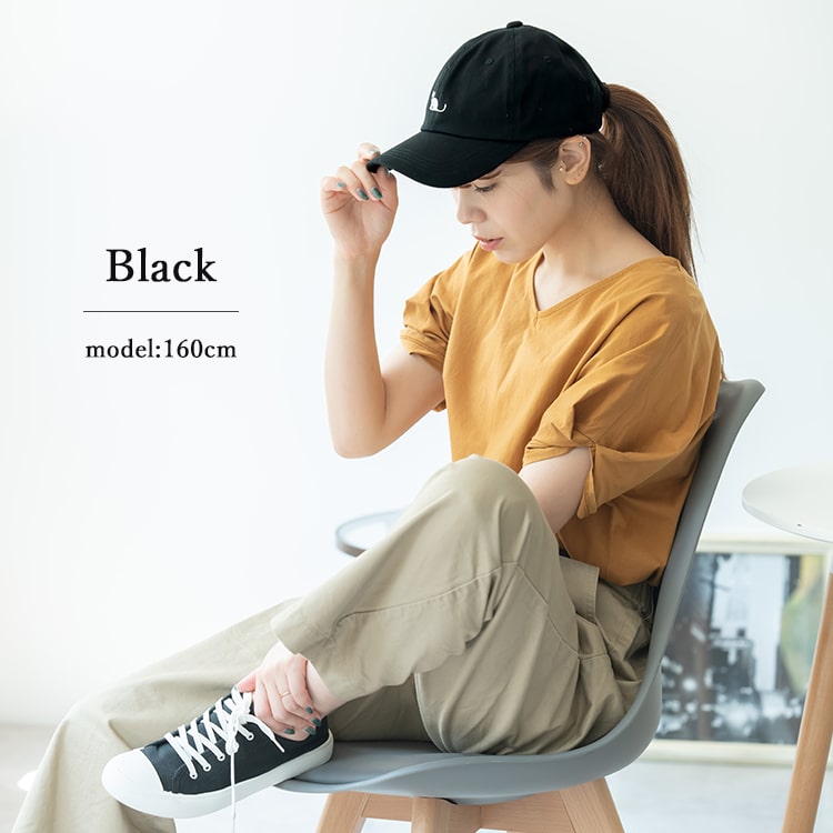 帽子 レディース キャップ 猫シルエット 刺繍 浅め ローキャップ サイズ調整 uv かわいい おしゃれ 大人 綿 コットン 女子 無地 春 夏 秋 ネコ プレゼント ギフト