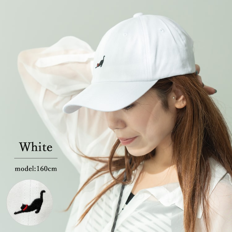 帽子 レディース キャップ 猫シルエット 刺繍 浅め ローキャップ サイズ調整 uv かわいい おしゃれ 大人 綿 コットン 女子 無地 春 夏 秋 ネコ プレゼント ギフト