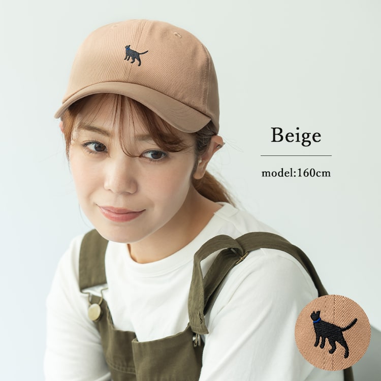 帽子 レディース キャップ 猫シルエット 刺繍 浅め ローキャップ