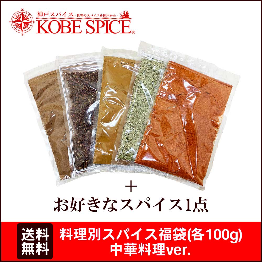 料理別スパイス福袋（100g各1袋） 中華料理ver 5種類+お好きなスパイス1種 スターアニスパウダー 花椒 シナモンパウダー フェンネルシード カイエンペッパーパウダーメール便送料無料
