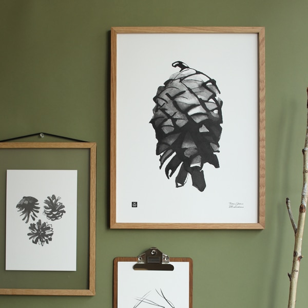 松ぼっくりのパステル画 A4サイズ Teemu Jarvi (テーム・ヤルヴィ) ポスター 30×40cm PINE CONE