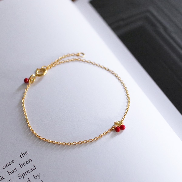 Enamel ブレスレット 15.5-17.5cm チェリー レッド ゴールド 北欧