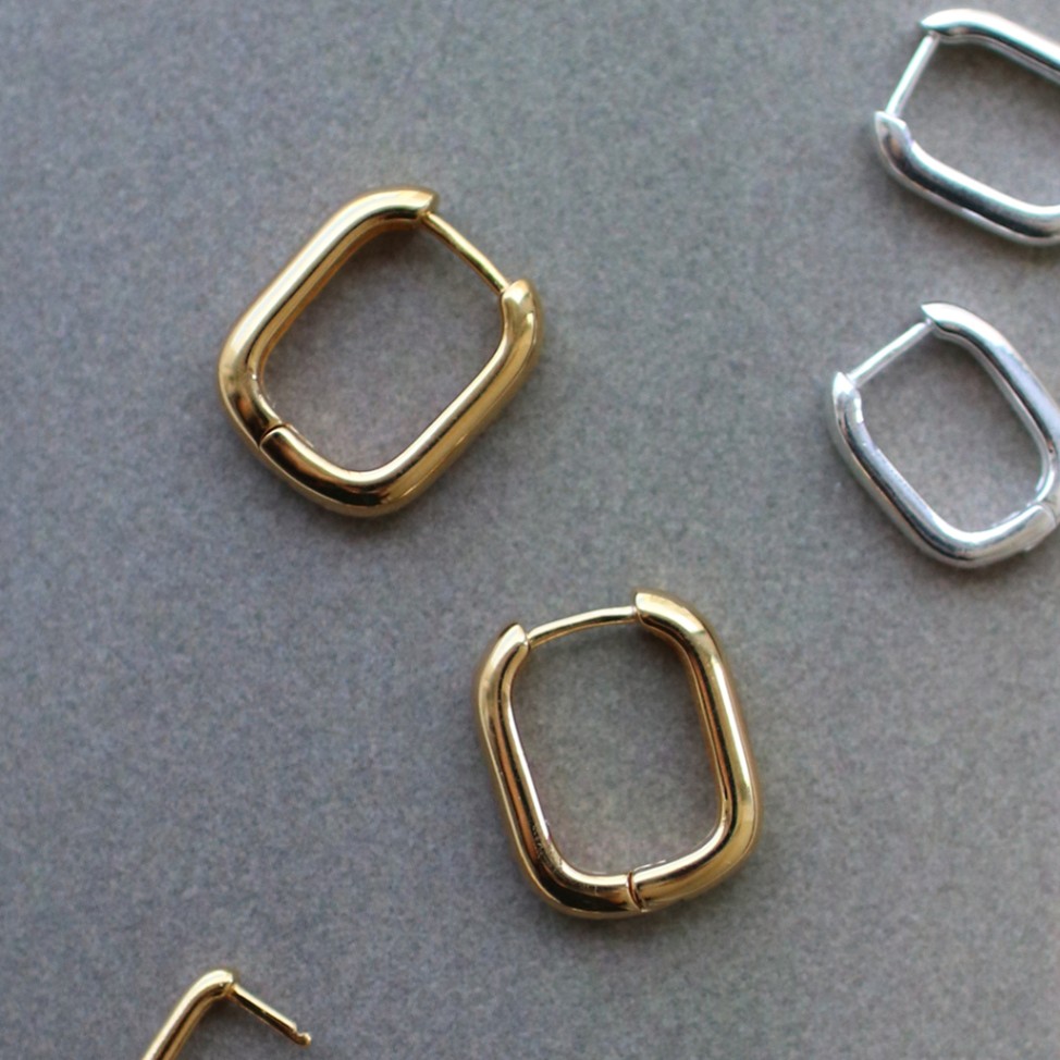 Enamel (エナメル) ピアス スクエア 18mm ゴールド/シルバー 北欧/日本