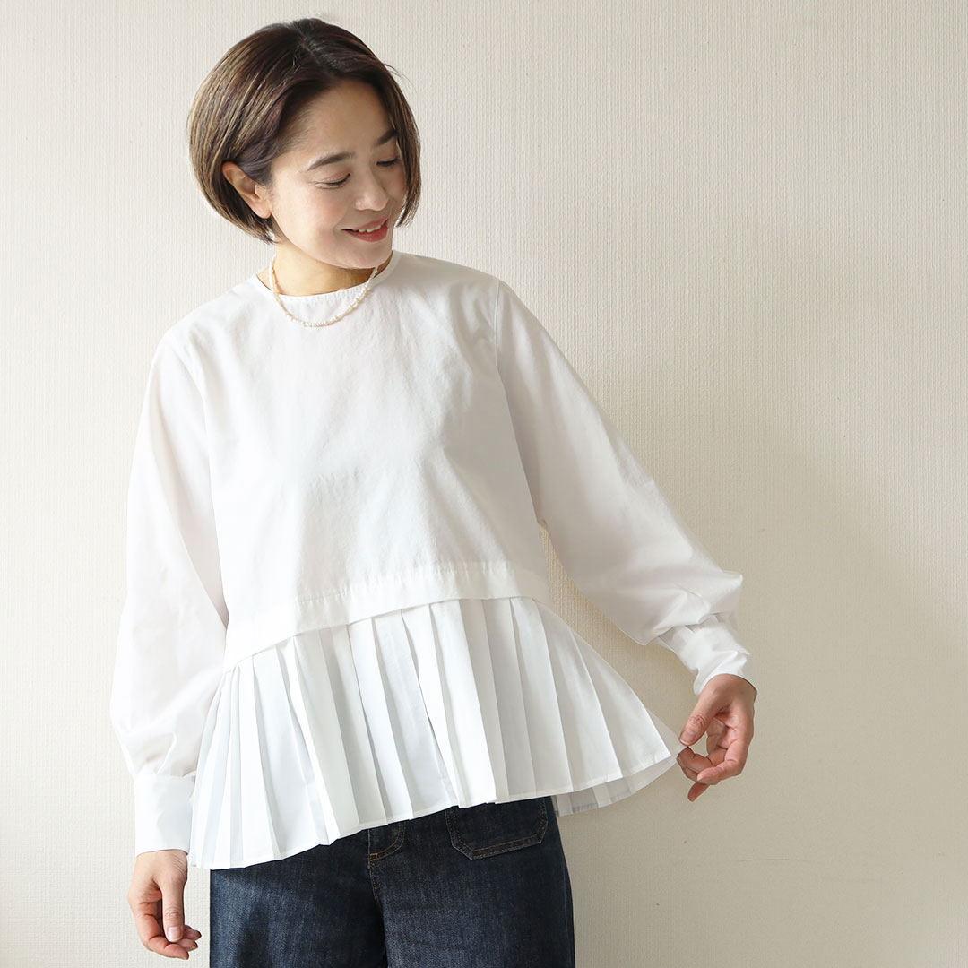 un cinq (アンサンク) 裾プリーツが映える きれいめプルオーバー ホワイト  セミフォーマル/きちんと/きれいめ/ゆったり/楽ちん/オフィス/ハレの日/セレモニー|un cinq  |北欧雑貨＆インテリアのオンラインショップ【KOZLIFE】