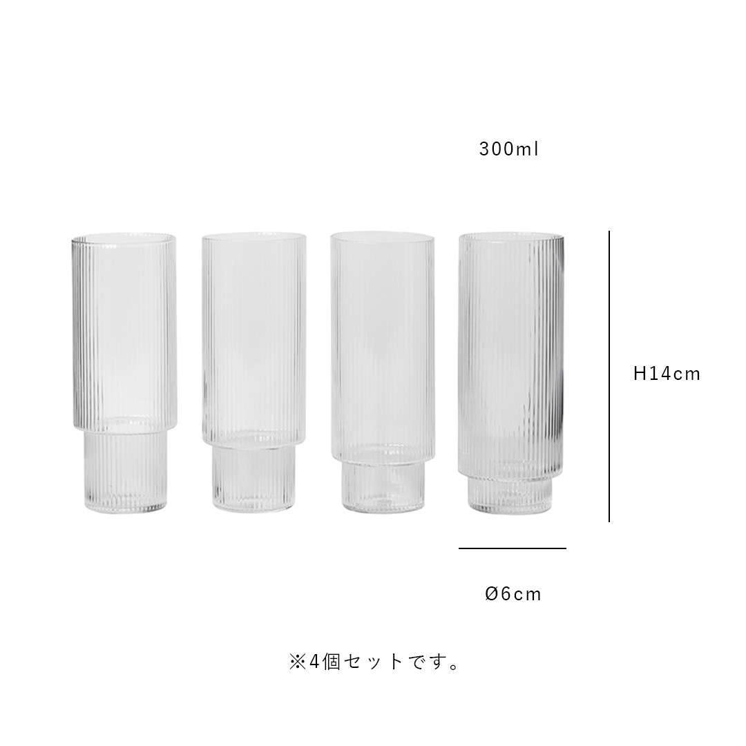 �ڹ���߸ˤ����Ferm Living (�ե������ӥ�) Ripple Long Drink Glasses (��åץ� ���󥰥��饹) 4�ĥ��å� ���ꥢ/���⡼�����졼/�ե����� �̲�/����ƥꥢ/������������Ź��