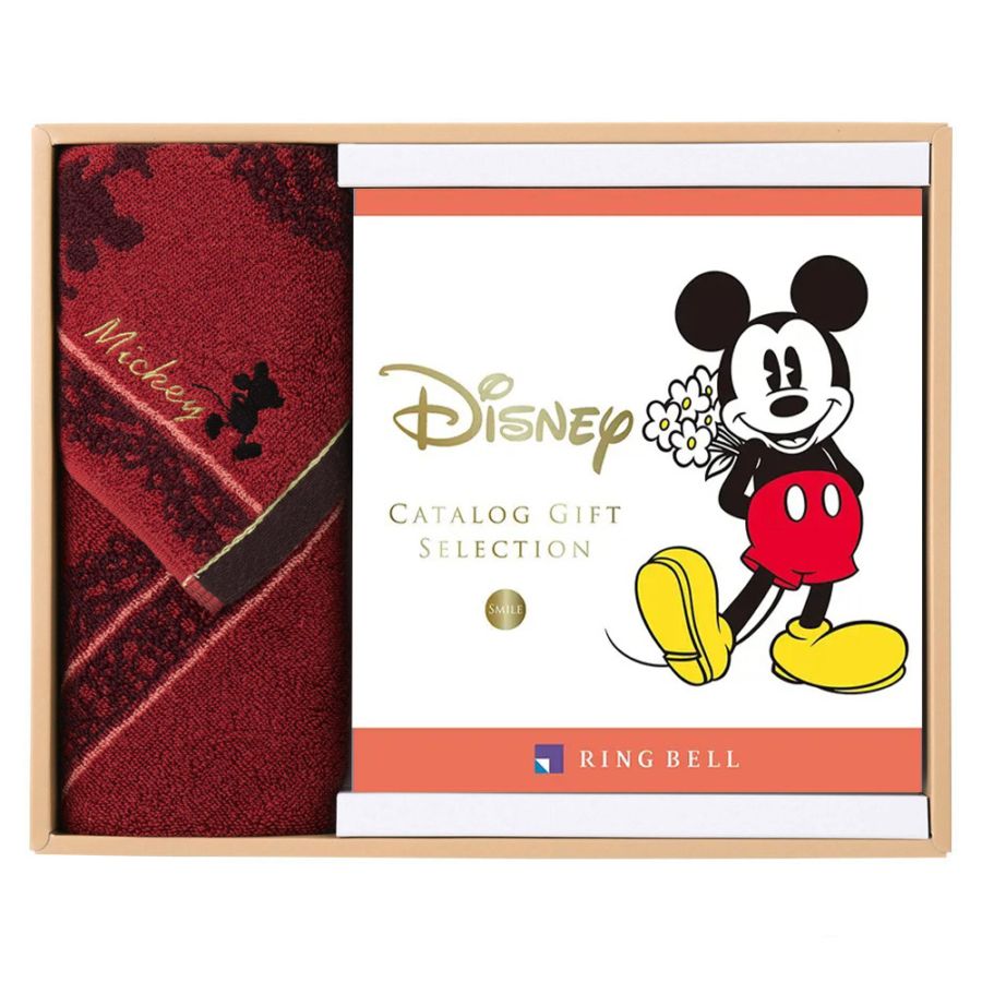 ＜リンベル＞カタログギフト Disney（ディズニー） スマイルコース＆フェイスタオルセット（レッド）