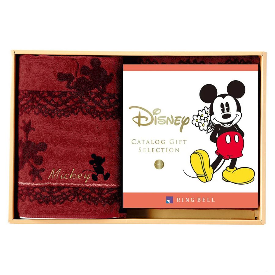 ＜リンベル＞カタログギフト Disney（ディズニー） スマイルコース＆バスタオルセット（レッド）