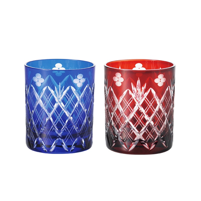 江戸切子 小花剣矢来紋 ロックグラス1客（木箱入） 