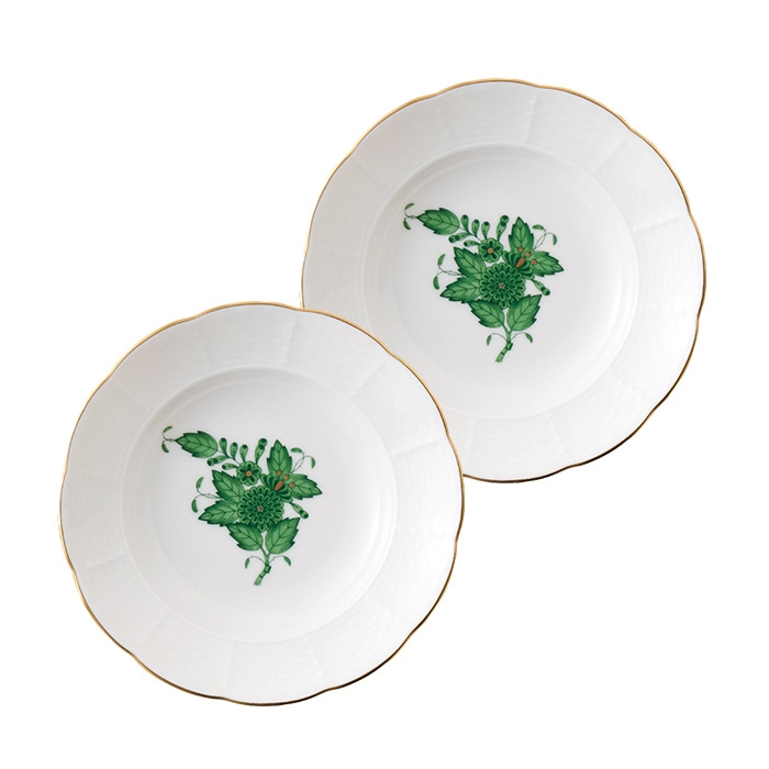 ヘレンド  [Herend] アポニー・グリーン オリエンタルボウルSペアセット