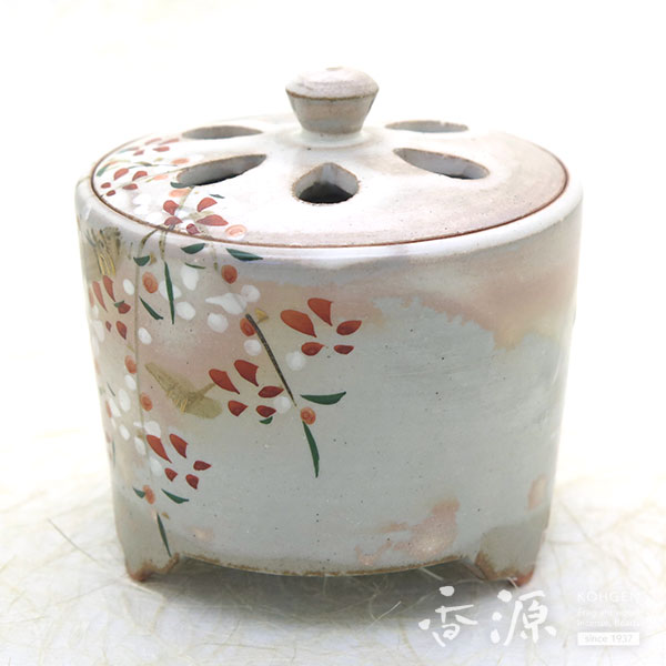 絶品！清水焼香炉★手描きオーダー発注品◆黒地×月下美人 香炉・香立》 清水焼香炉 釉彩・碧（木箱付／送料サービス）