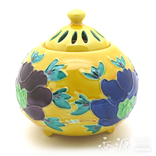 京焼 香炉 黄交趾（こうち）牡丹 | 香炉、香立,香炉：京焼,香炉