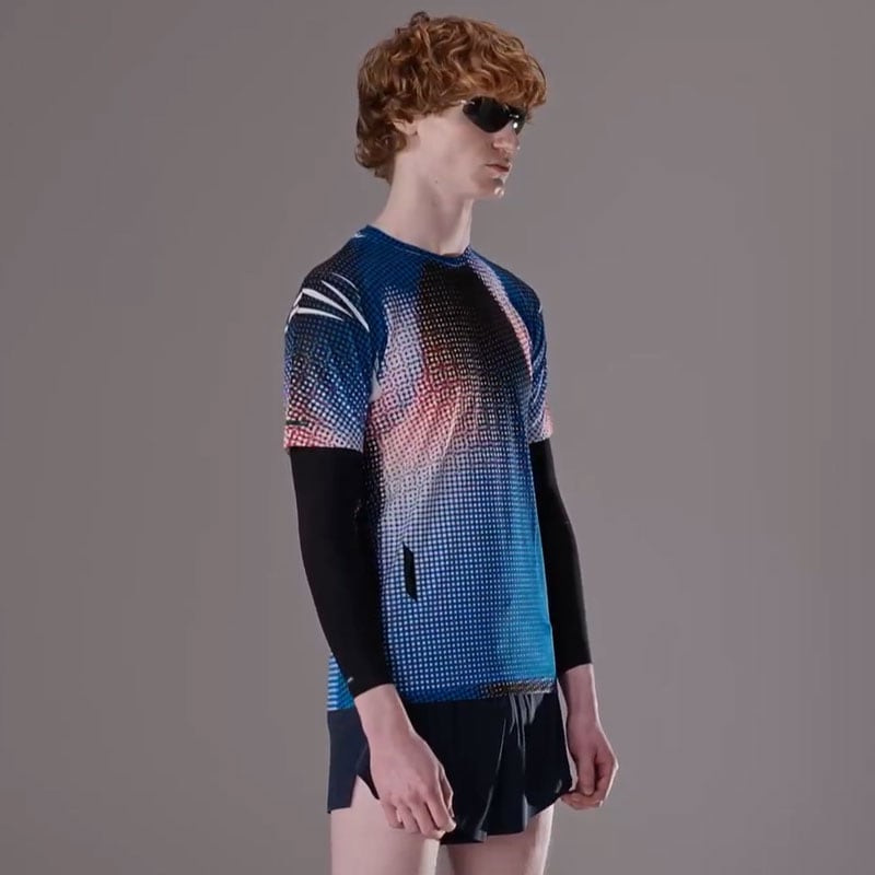 SOAR Running Mens Printed Tech T Blue Black Dots メンズランニング