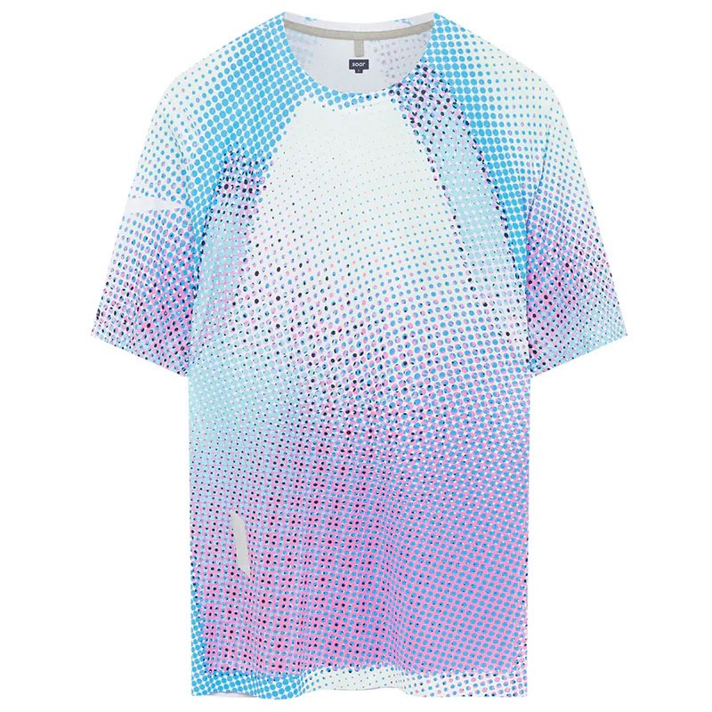 SOAR Running Mens Printed Tech T Blue Magenta メンズランニング