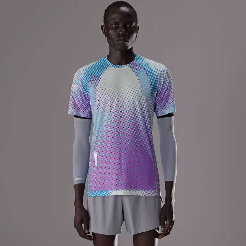 SOAR Running Mens Printed Tech T Blue Magenta メンズランニング