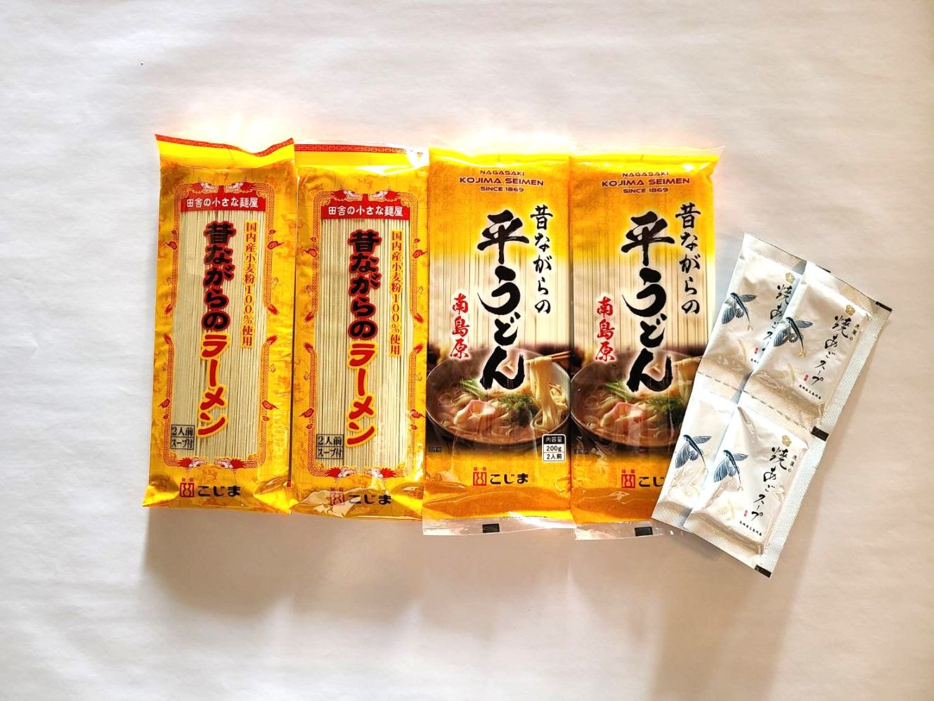 送料込み！昔ながらのラーメンと焼あごスープ付平たいうどん（各４食）　※着日指定、包装不可です
